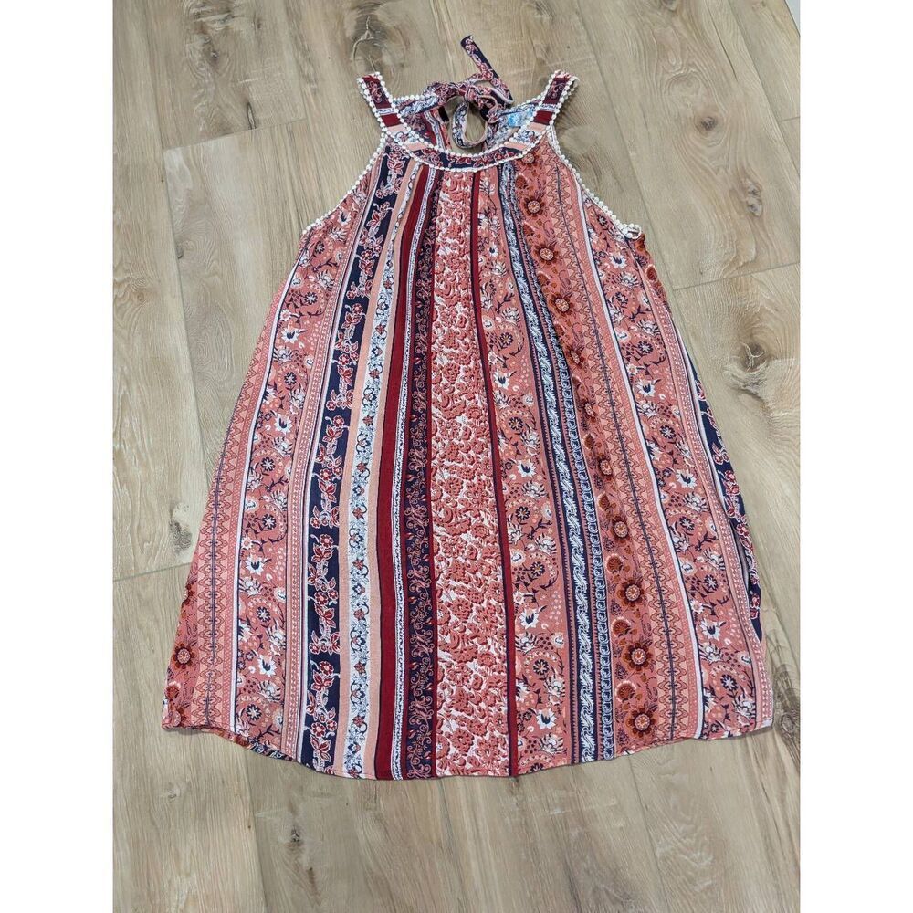 J Gee Boho Trapeze Dress 2X Red Blue Patchwork Festival Western Gypsy Patriotic